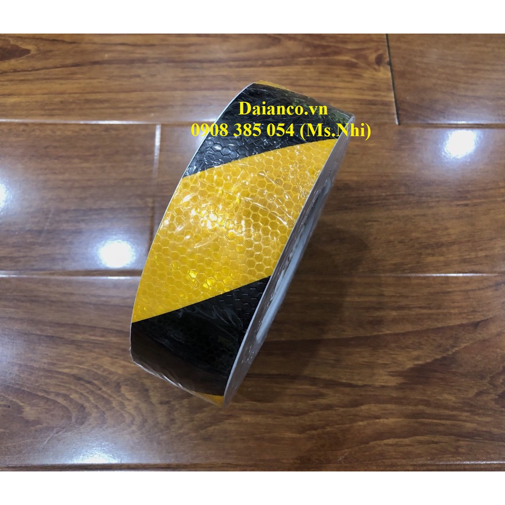 Decal băng keo phản quang vạch chéo vàng đen 5cm*45m - BKBQ-R008