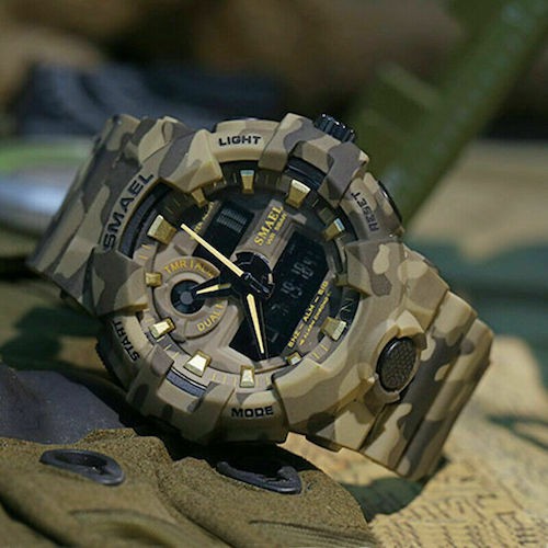 Đồng Hồ Nam Thể Thao Chống Nước Phong Cách Quân Đội Mạnh Mẽ Lỳ Lợm SMAEL 806801 Khaki Bảo Hành 12 Tháng