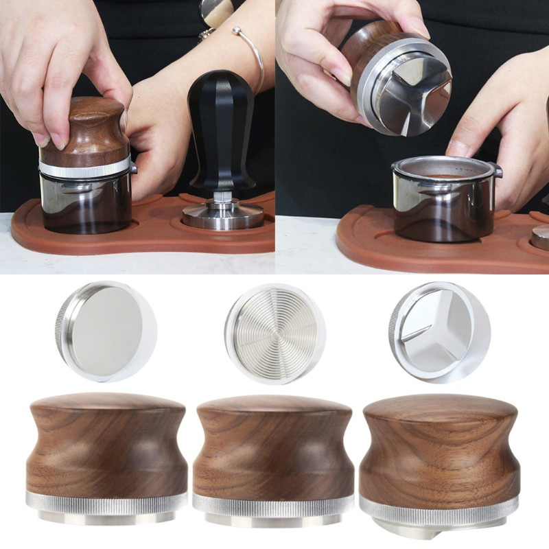 HO 304 Stainless Steel Coffee Tamper 58mm Walnut Wood Coffee Powder Hammer Distributor Espresso Distribution Tool