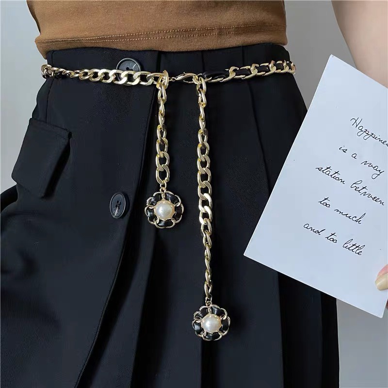 Đai váy áo đầm phối xích thả sợi hoa - Belt váy vàng đen xích thả sợi tiểu thư - Thắt Lưng trendy