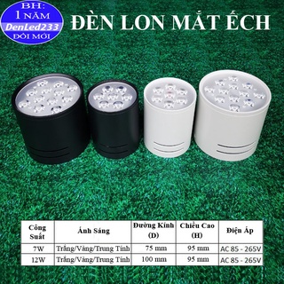 ĐÈN LON MẮT ẾCH 7W-12W SÁNG TRẮNG/VÀNG/TRUNG TÍNH