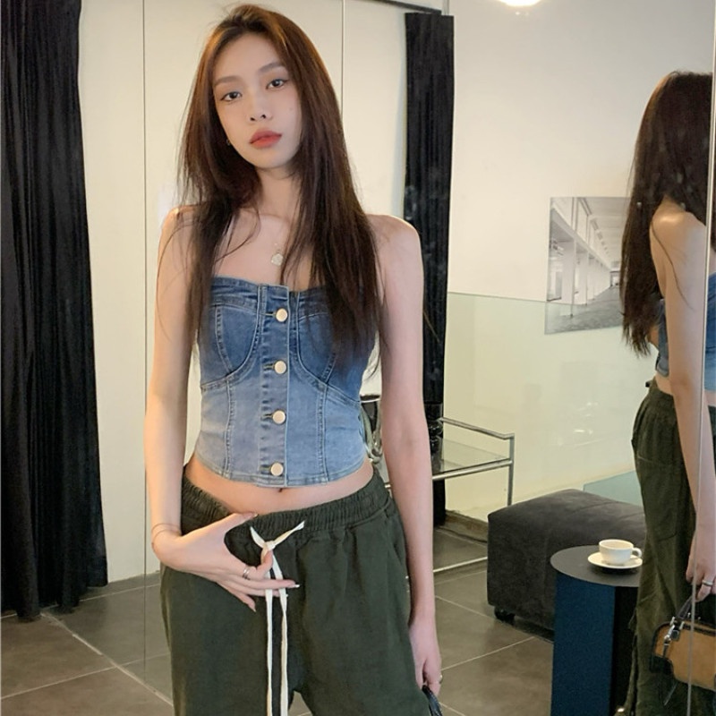 Áo Ống Denim Thời Trang Mùa Hè Cho Nữ