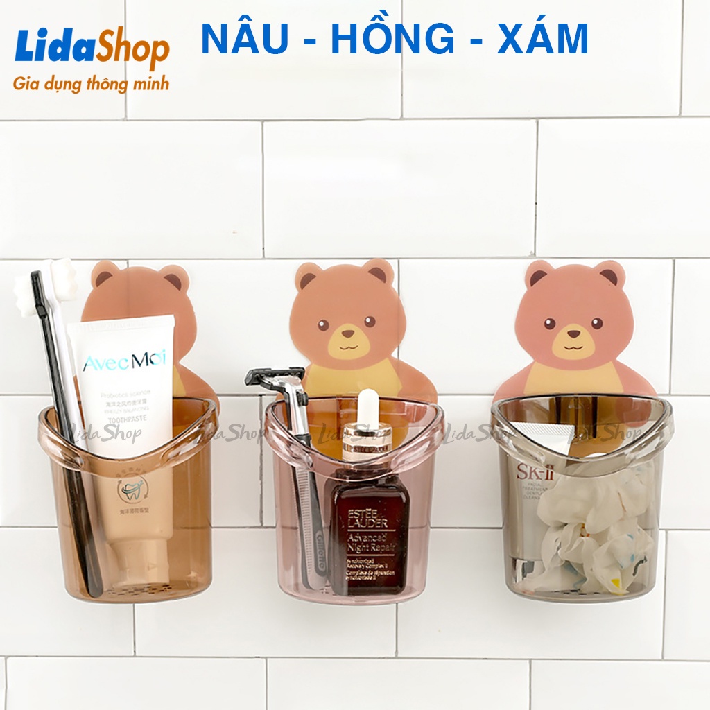 Kệ đựng bàn chải kem đánh răng dán tường Lidashop, giỏ treo đựng đồ phòng tắm mẫu GẤU CUTE