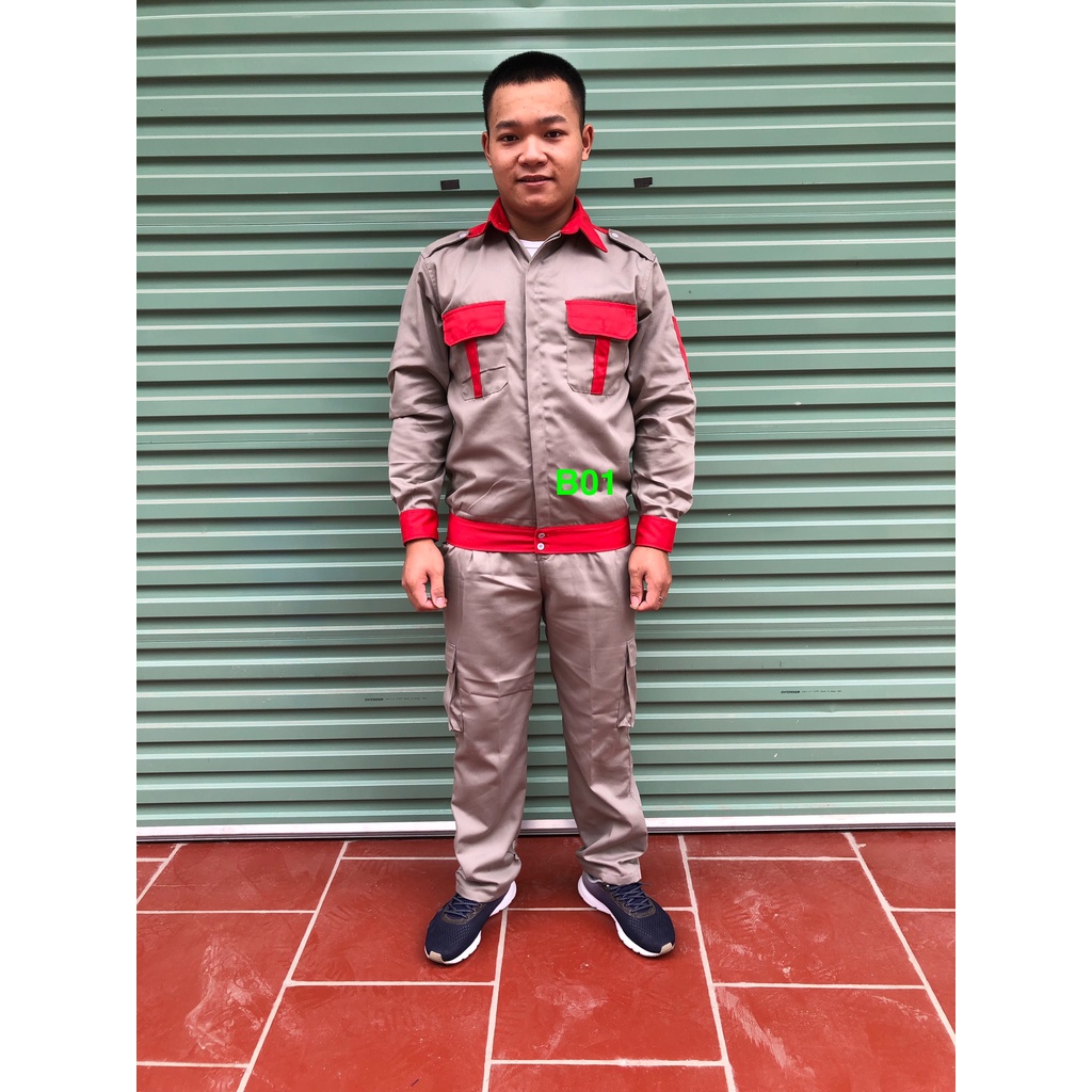 Quần Áo Lao Động Ghi Phối Đỏ