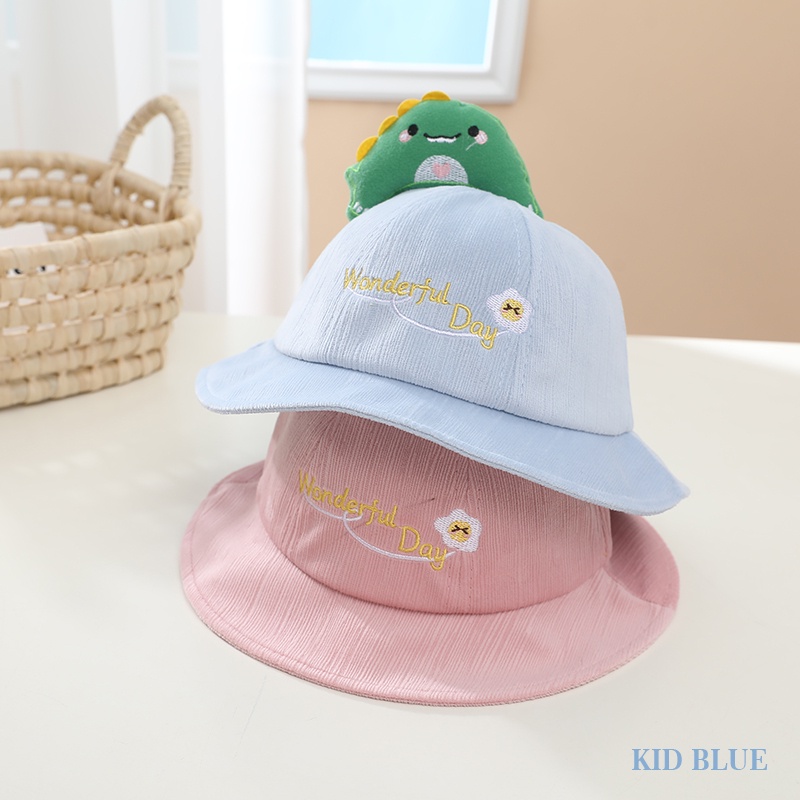 Nón Bucket Màu Trơn Thêu Họa Tiết Thú Hoạt Hình Dễ Thương Cho Bé