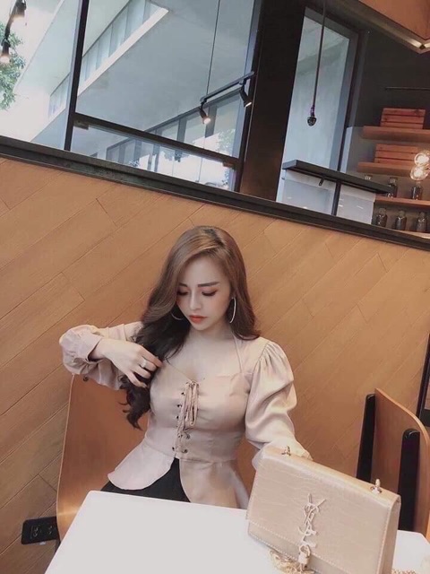 Áo kiểu tay bồng đan ngực cao cấp kt