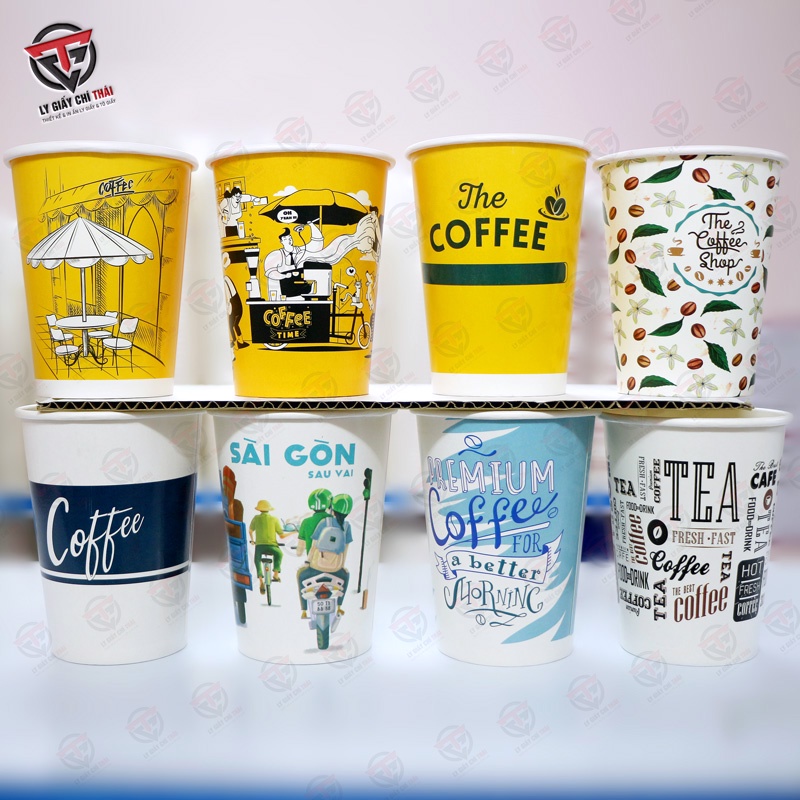 SET 50c Ly Giấy, Cốc Giấy 14oz 360ml/400ml Mẫu Ly In sẵn dành cho quán cafe take away và Trà sữa.