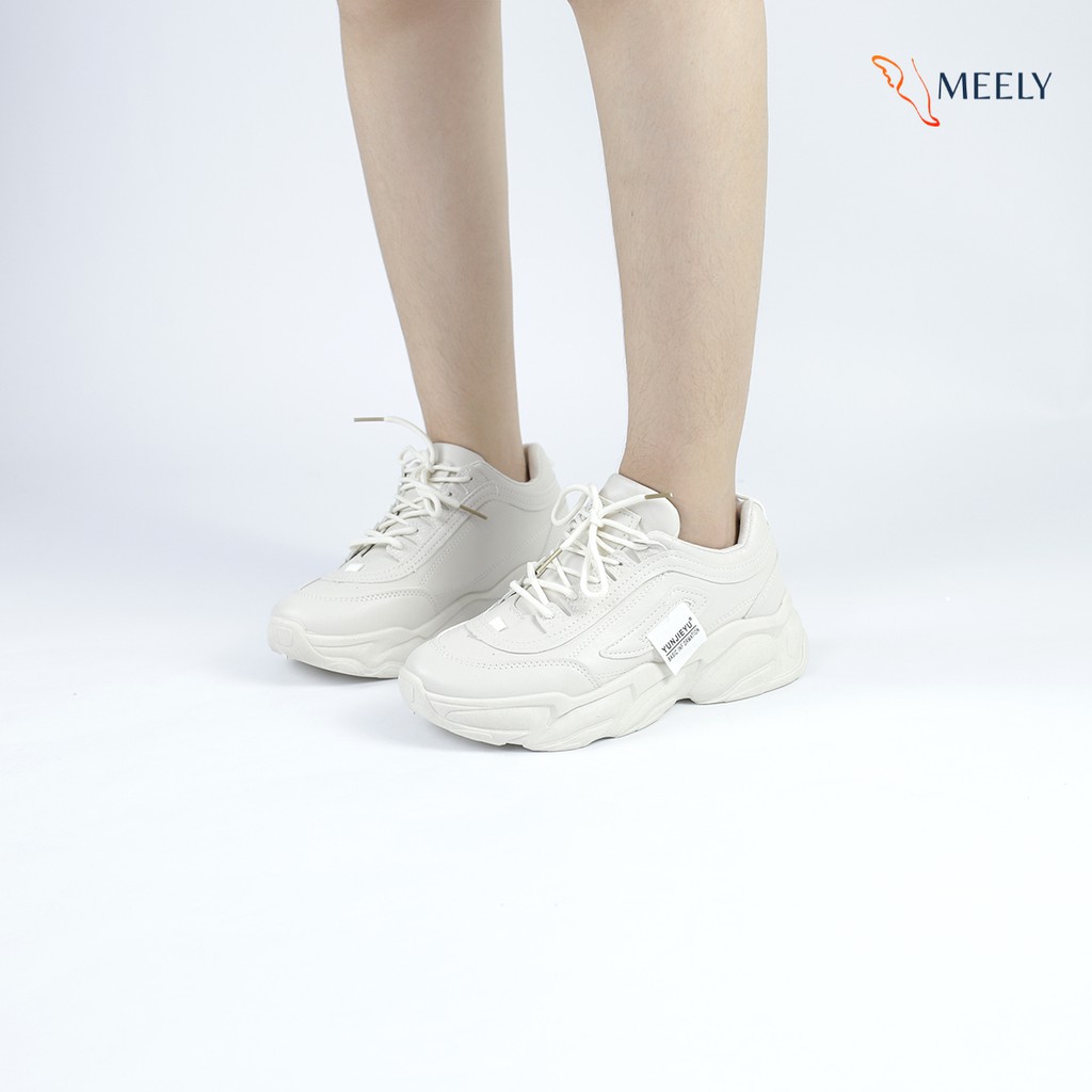 [ Tất Cổ Cao Qùa Tặng ] Giày Thể Thao Nữ Nâng Đế MEELY Màu Kem Kiểu Sneaker Ulzzang Cá Tính - C95