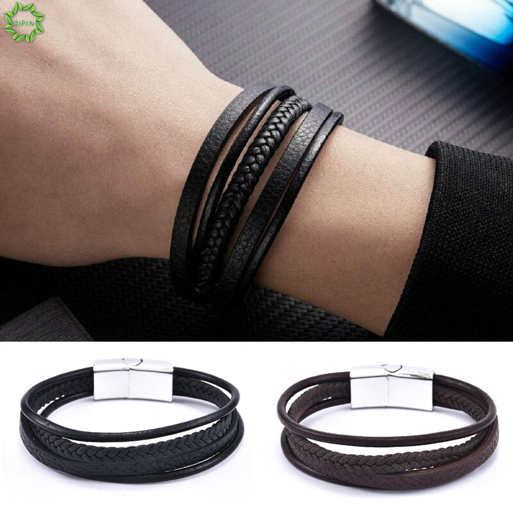 Vòng tay dây da khóa nam châm thời trang dành cho nam nữ