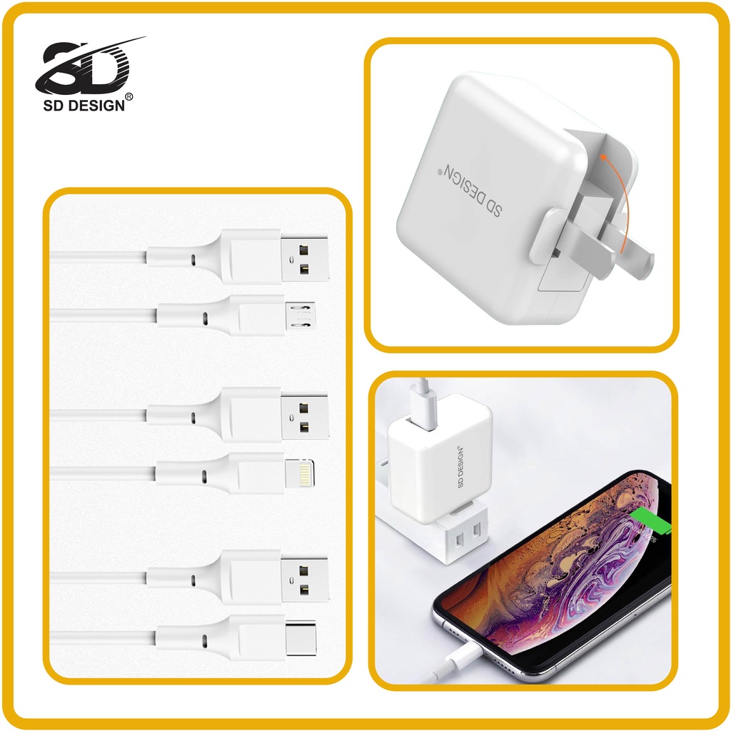 Bộ Cốc Sạc Nhanh C77s chính hãng SD DESIGN chân gập 90 độ sạc nhanh an toàn cho mọi thiết bị iphone, samsung, oppo