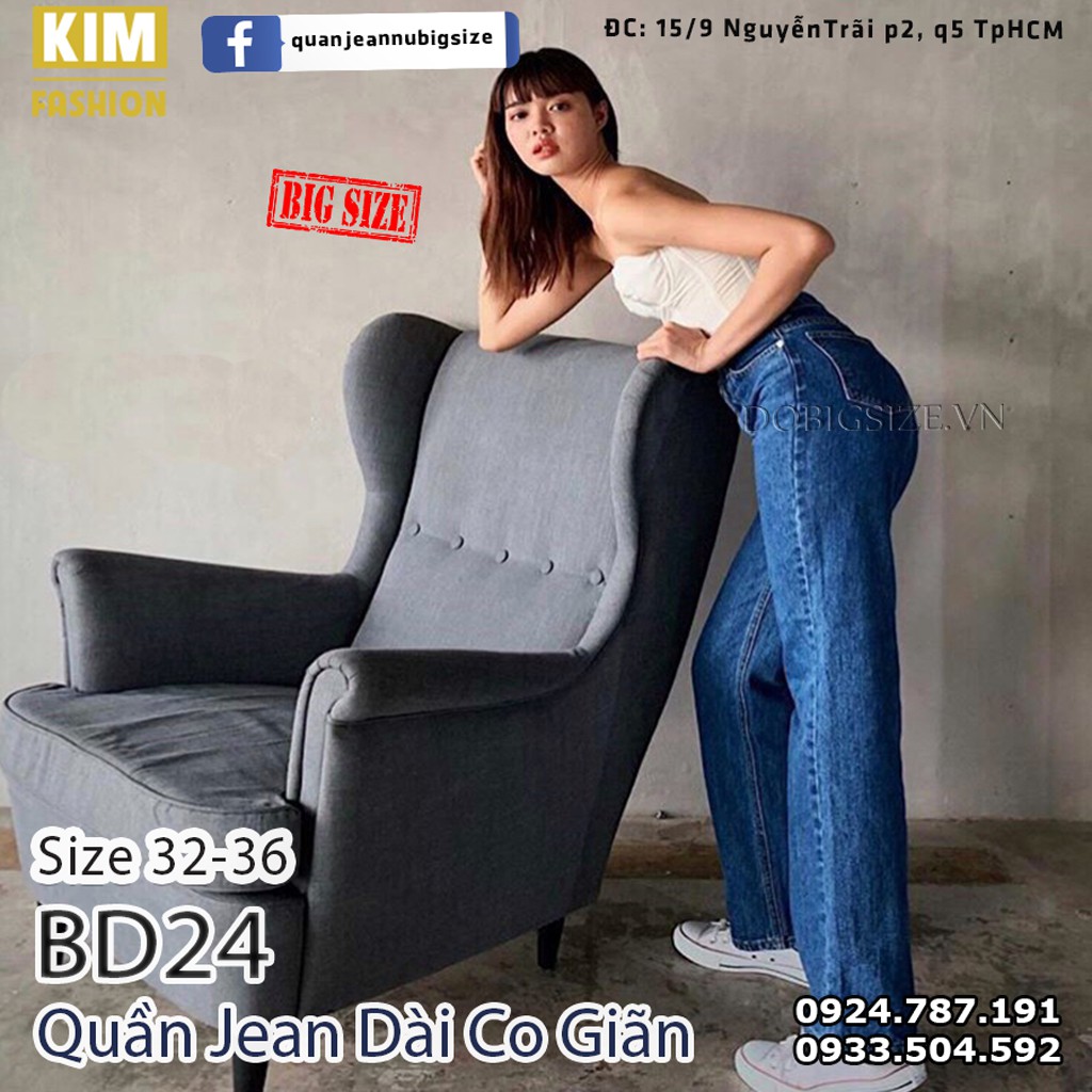 Quần jeans dài bigsize co giãn ống suông BD24 size 32-36
