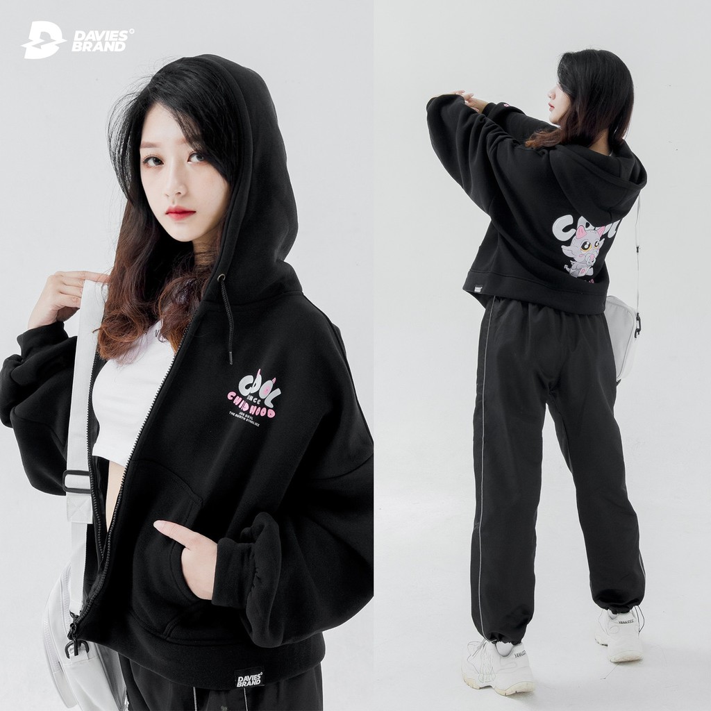 [Mã FASHIONMEN19 hoàn 15 % đơn từ 150K] DAVIES - Áo khoác hoodie croptop nữ - Zip Cool Childhood Hoodie.