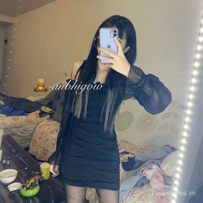 Xã Hội Của Phụ Nữ Váy Nhanh Tay Màu Đỏ 婊 Chị Em Trẻ Em Cùng Một Đoạn Lưới Phồng Treo Cổ Khí Sexy Đầm Ôm