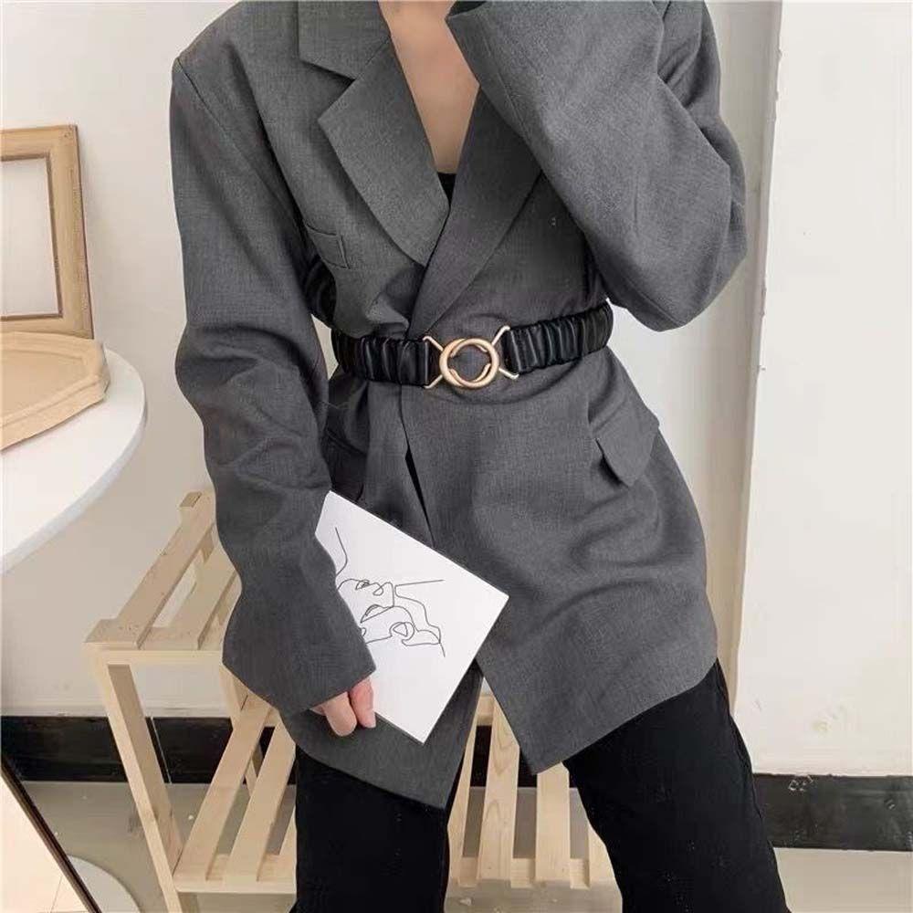 Thắt Lưng Da Pu Khóa Kim Loại Tròn Màu Trơn Phong Cách Vintage