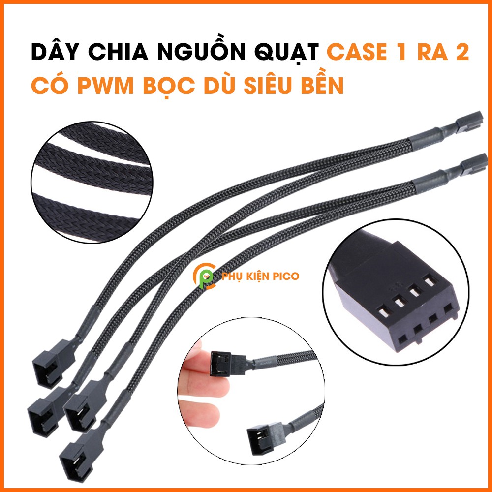 Dây chia nguồn fan 1 ra 2 PWM - Dây chia nguồn quạt case 1 ra 2 có PWM bọc dù siêu bền