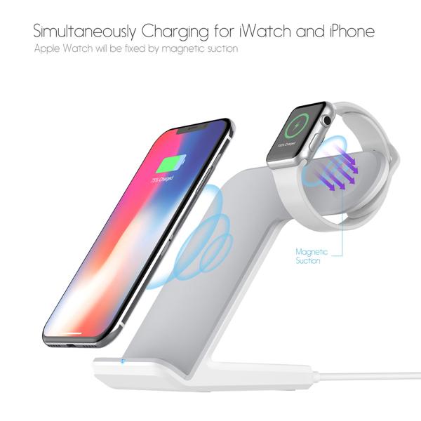 Sạc nhanh không dây 2 trong 1 cho Apple Watch iWatch iPhone 8 iPhone X kèm cáp sạc