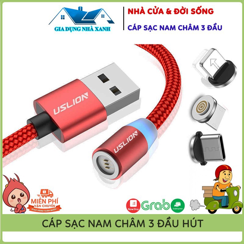 [Mua ngay] Cáp Sạc 3 Trong 1 - Cáp Sạc Dây Dù Từ Tự Hút Nam Châm 3 Đầu Sạc Cho Iphone | micro USB | Type C HIP MART