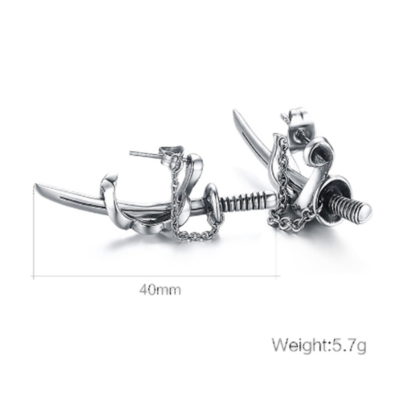 Khuyên tai thép không gỉ họa tiết kiếm Samurai độc đáo