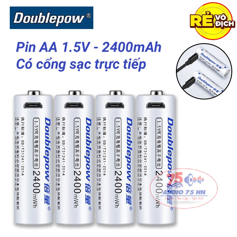 {Chính hãng} Pin tiểu sạc AA 1.5v Doublepow 2400mAh có cổng sạc Micro USB - Tặng kèm dây sạc