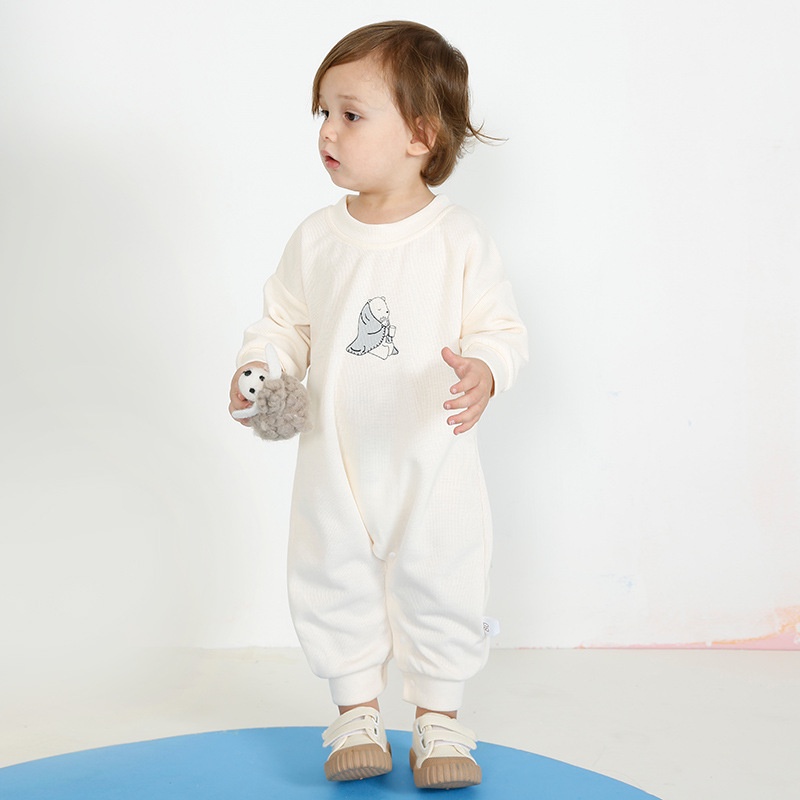 Bộ Áo Liền Quần Bằng Vải Cotton In Hoạt Hình Gấu Kèm Nón Thời Trang Mùa Thu Cho Bé Sơ Sinh