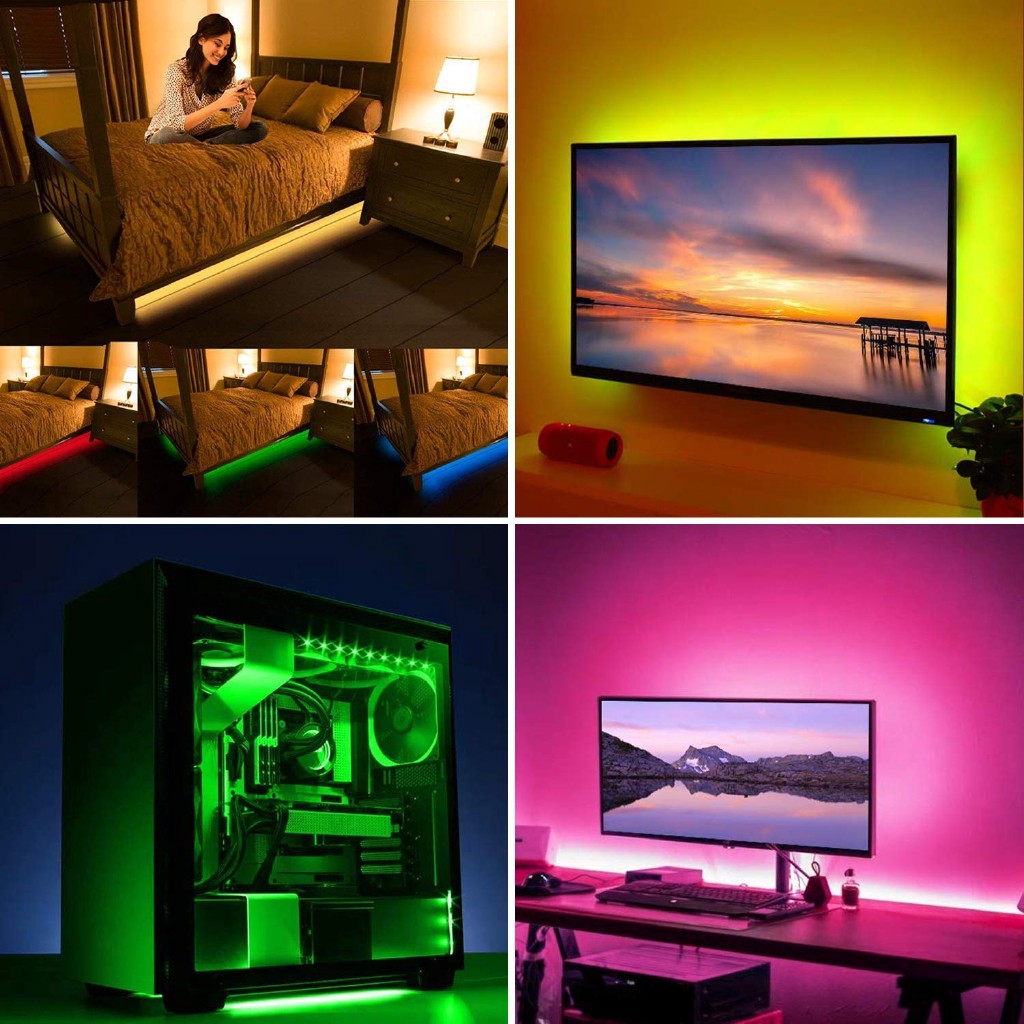 Đèn led dây 5m RGB 16 triệu màu điều khiển bằng điện thoại và Remote - nháy theo nhạc - combo đủ bộ phụ kiện