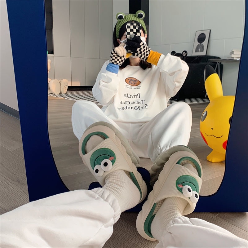 Oeteo Dép Đi Trong Nhà Đế Dày Họa Tiết Hoạt Hình Ếch Dễ Thương Cho Nam Và Nữ