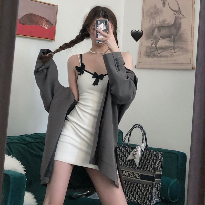 MIGUO chic sweet VINTAGE all-match bow sling dress | BigBuy360 - bigbuy360.vn