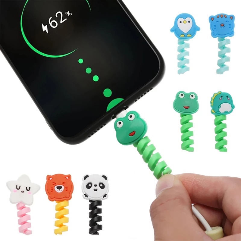 Dụng cụ quấn cáp sạc USB chống đứt gọn gàng bằng silicon hình thú hoạt hình dễ thương