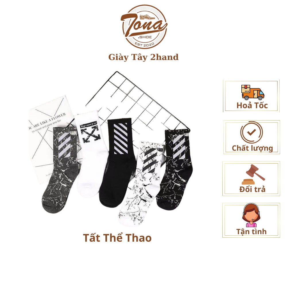 [TonaShoe] Tất Cổ Cao Họa Tiết Sọc Và Thăng Đen Trắng