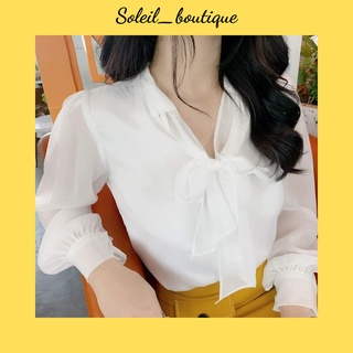 Áo sơ mi nữ áo sơ mi trắng áo sơ mi công sở cổ cột nơ Soleil Boutique