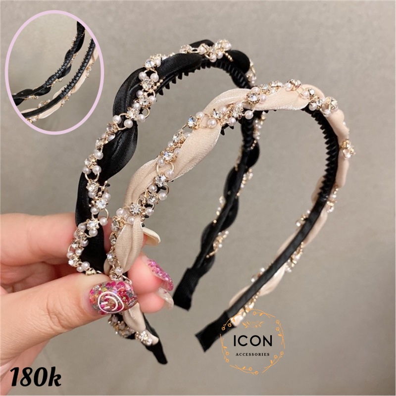 BỜM NGỌC XOẮN HÀN QUỐC cao cấp. Chất liệu vải cao cấp. Màu Đen, Kem - kẹp tóc nơ, phụ kiện tóc, bờm 