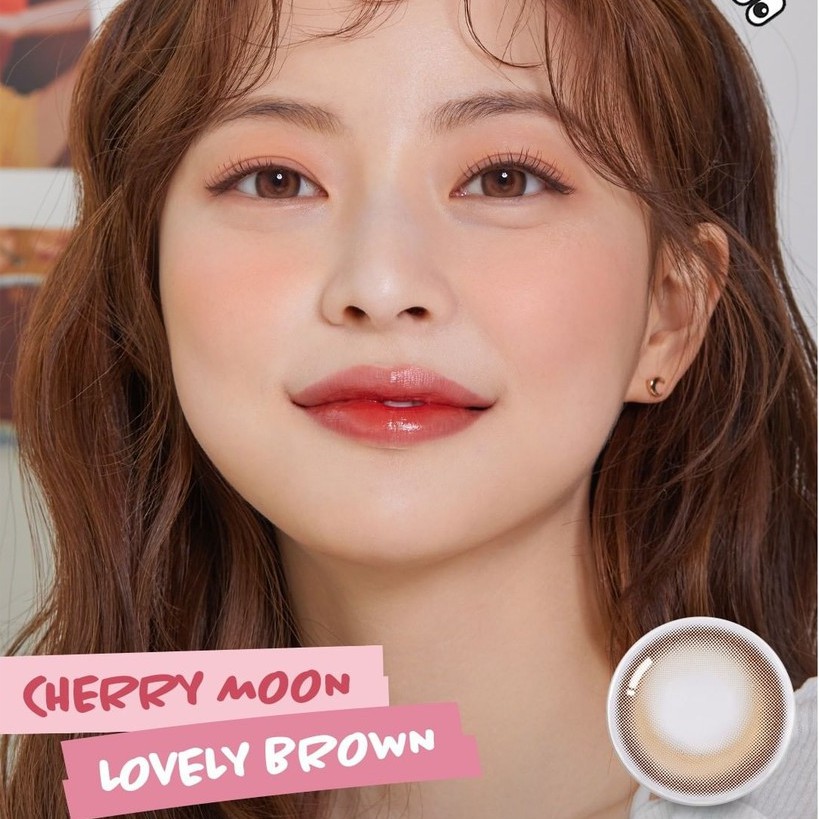 Áp Tròng CHERRY MOON BROWN HSD 1 Tháng Hãng Cao Cấp Nội Địa Hàn OLENS Lens Nâu Họa Tiết Mặt Trăng Ẩm Cao Mắt Nhạy Cảm