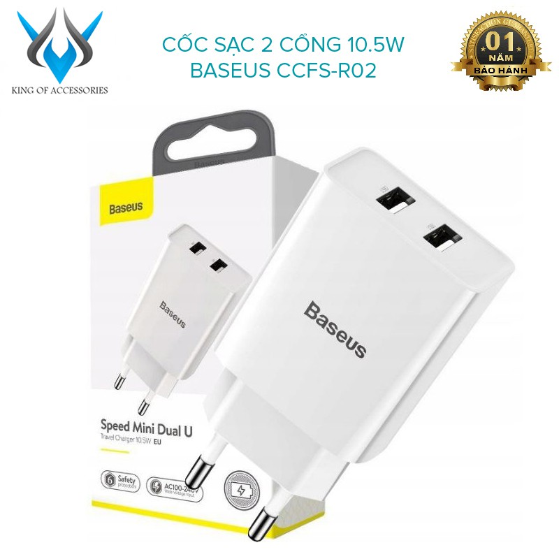 Cốc sạc 2 cổng Baseus TC-012 speed mini dual U - công suất 10.5W (nhiều màu)