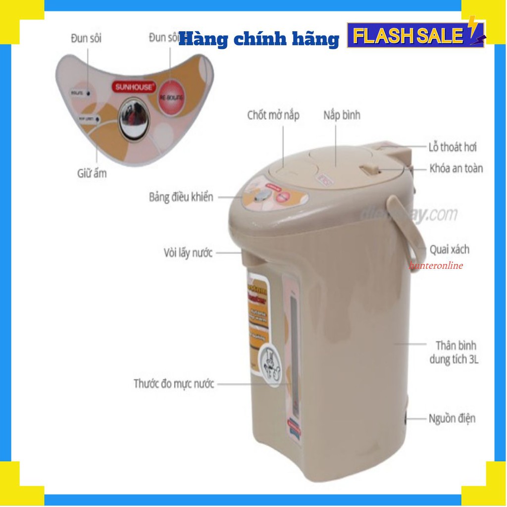Bình Thuỷ Điện Sunhouse SH1530 BH 12 Tháng - Bình thủy điện 3L Sunhouse