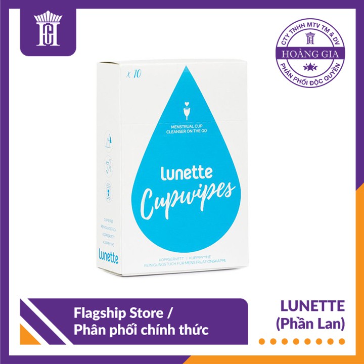 Hộp Giấy Lau Vệ Sinh Tiệt Trùng Cốc Nguyệt San Lunette CupWipes Gồm 10 Gói Nhỏ - Tiện Đi Chơi Du Lịch - Hàng Chính Hãng