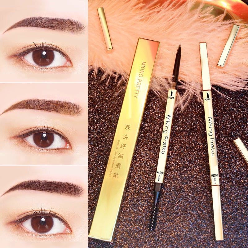 Bút kẻ mày ngòi hình tam giác chống nước thiết kế vỏ dáng vuông màu vàng sang trọng