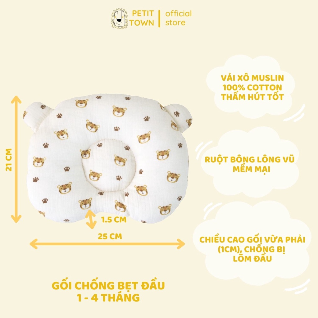 Combo set gối sơ sinh 4 món Petit Town xô muslin cho bé gái