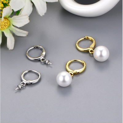 Một Cặp Khuyên Tai Tròn Gắn Hạt Xi Mạ Vàng Hoặc Mạ Bạch Kim (Không Kèm Hạt) - Ngọc Trai Trường Thịnh