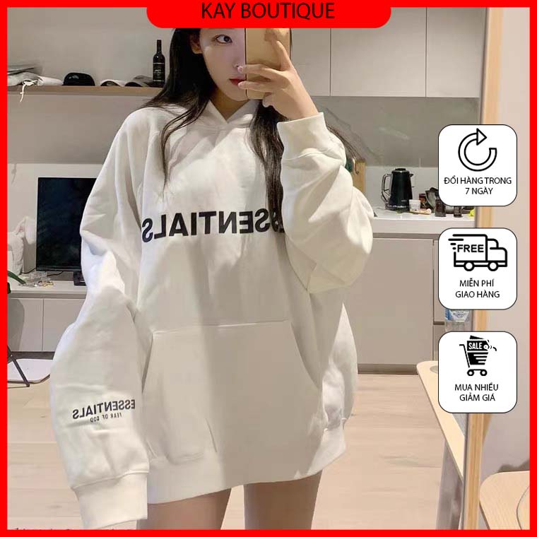 Áo Hoodie Essentials -Kay Boutique, Chất Nỉ Bông Cotton Dày Dặn Có Đủ 2 Màu kèm ảnh thật