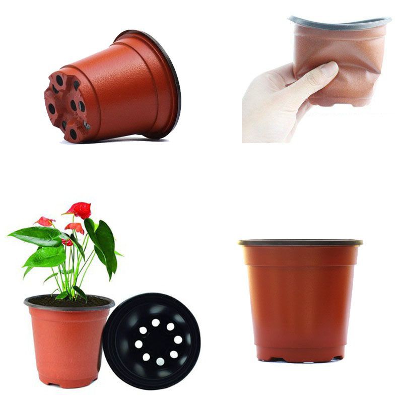 50/100pcs Chậu Nhựa Mỏng Dẽo Nâu Đỏ, Vành Cứng Trồng Cây, Ươm Cây, Gieo Mầm 9*6*8cm
