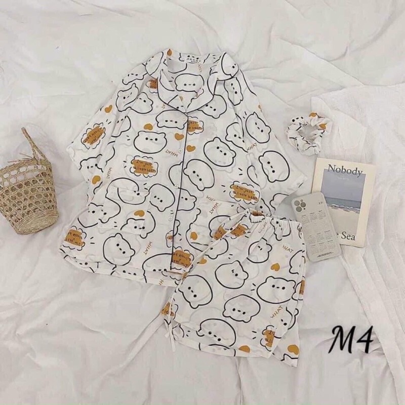 Bộ Quần Áo Ngủ Nữ Pyjama Mặc Nhà Ngắn tay 2 Túi Freesize Dưới 55kg