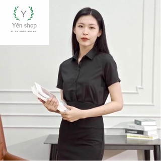 Áo sơ mi cộc tay màu đen nữ