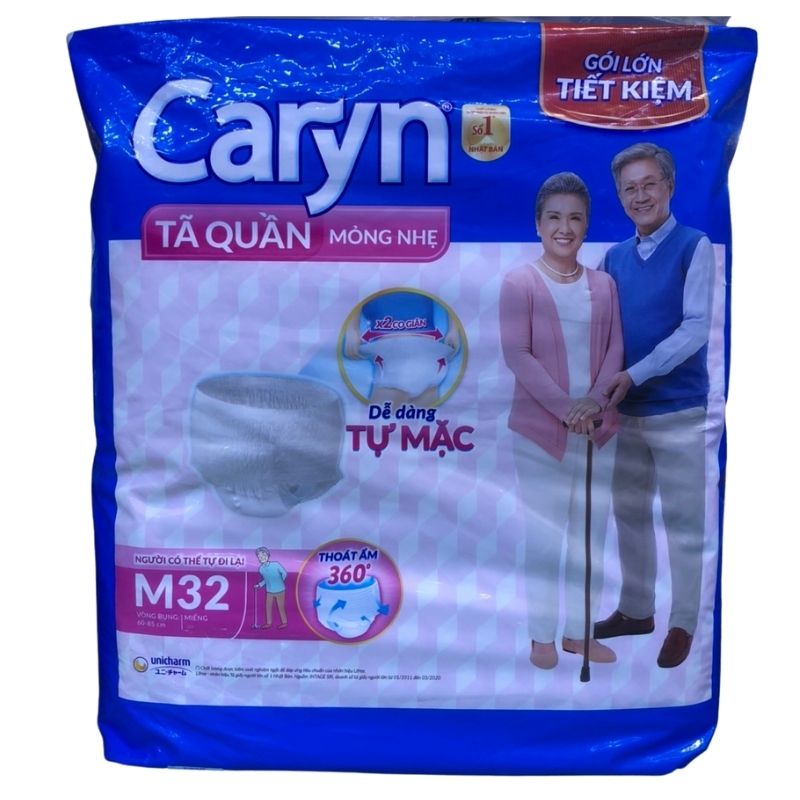 Tã Quần Người Lớn Caryn Mỏng Nhẹ Chống Tràn Size M32/ L28 (Vòng Bụng Size L28: 75-100cm, Size M32: 60-85cm)