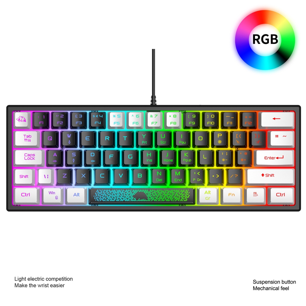 Bàn Phím Mini K61 LED RGB 10 Chế Độ Rainbow Cực Đẹp, Phím Bấm Êm, Thiết Kế Nhỏ Gọn, Dùng Cho Máy Tính, Laptop,PC -XSmart