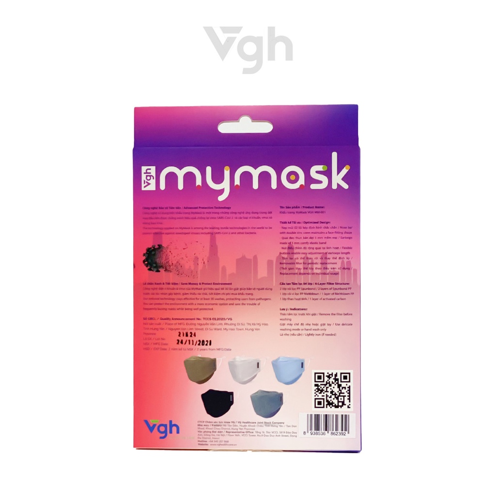 Khẩu trang vải MyMask với công nghệ Thụy Sĩ diệt khuẩn, thời trang, phong cách - Chính hãng VG Healthcare - Hộp 1 chiếc