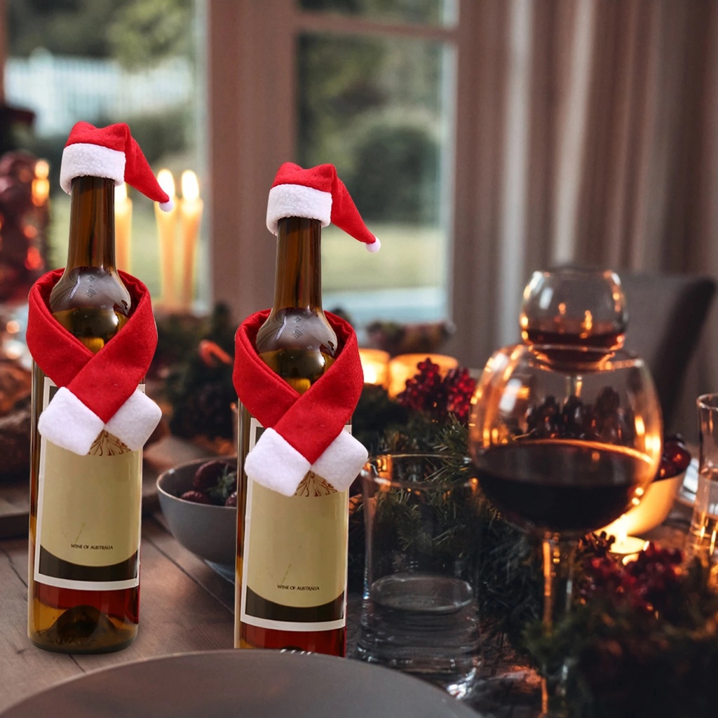 Set 10 Mô Hình Mũ Ông Già Noel Mini Bằng Len Dùng Làm Đồ Trang Sức / Vỏ Chai Rượu DIY