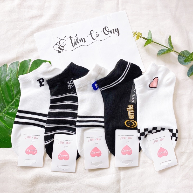 🧦 Tất ngắn cổ nữ đen trắng sọc kẻ chất đẹp