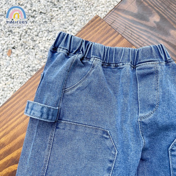 Quần lửng jean form rộng Magickids cho bé trai đi học đi chơi cạp chun co giãn phong cách Hàn Quốc QĐ22016