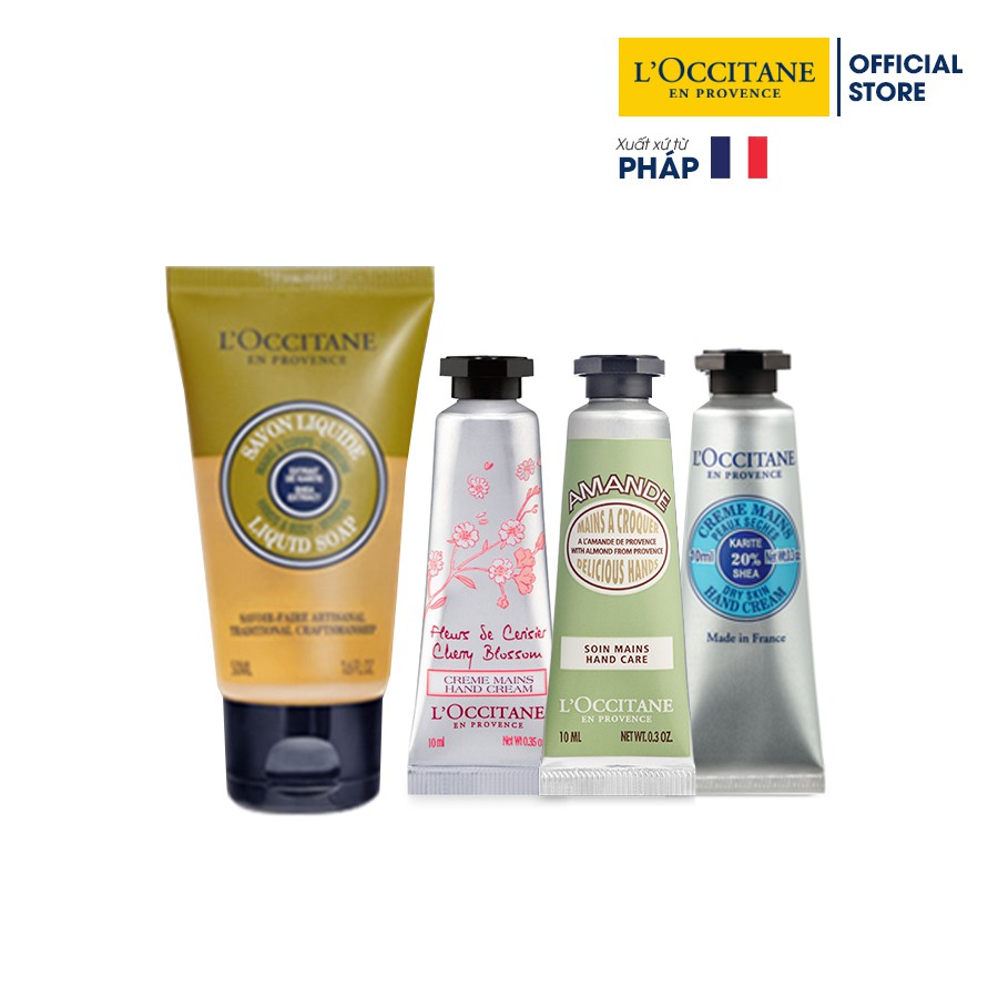 L'Occitane 3 kem dưỡng tay 10ml và 1 gel rửa tay ( mùi ngẫu nhiên)