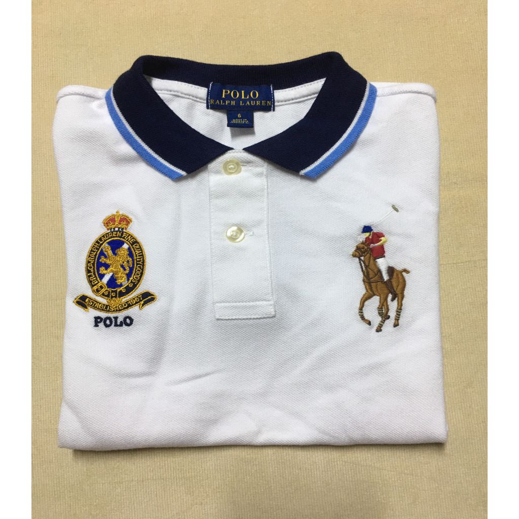 Áo thun bé trai 5-6 tuổi tay ngắn cổ bẻ cotton màu trắng hiệu Polo Ralph Lauren size 6 hàng xách tay mỹ